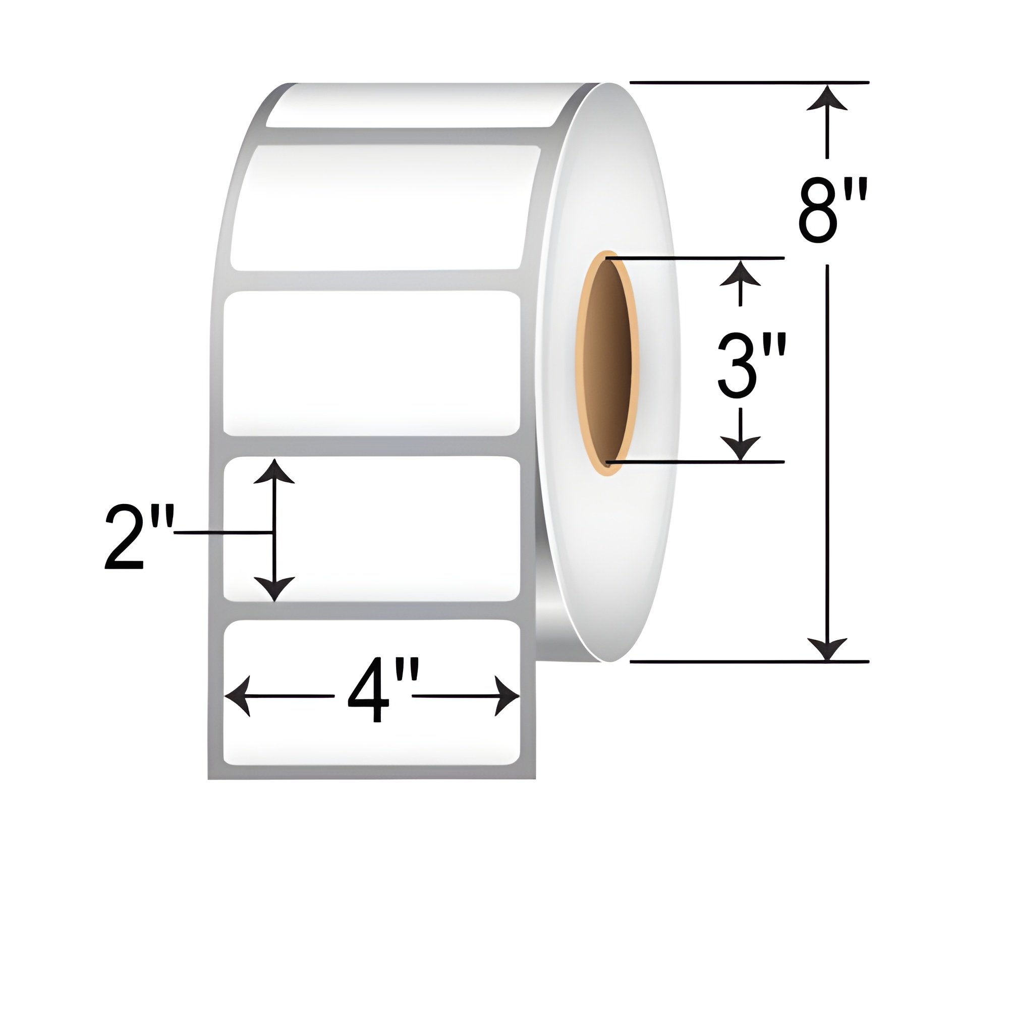 GF4X2TTP 4x2 perforated thermal transfer barcode label roll for shipping, inventory, warehouse, product identification, and logistics labeling with 3-inch core and 8-inch OD.