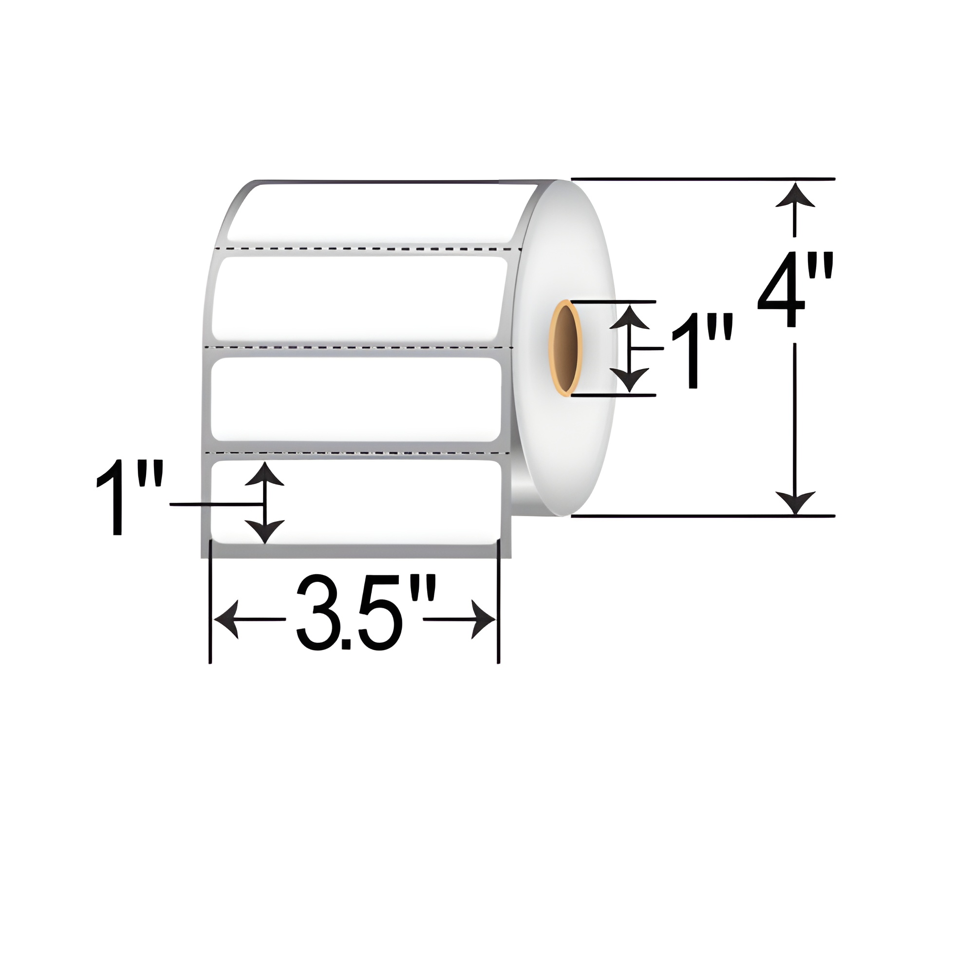 3.5x1 thermal transfer labels perforated on 1 inch core roll