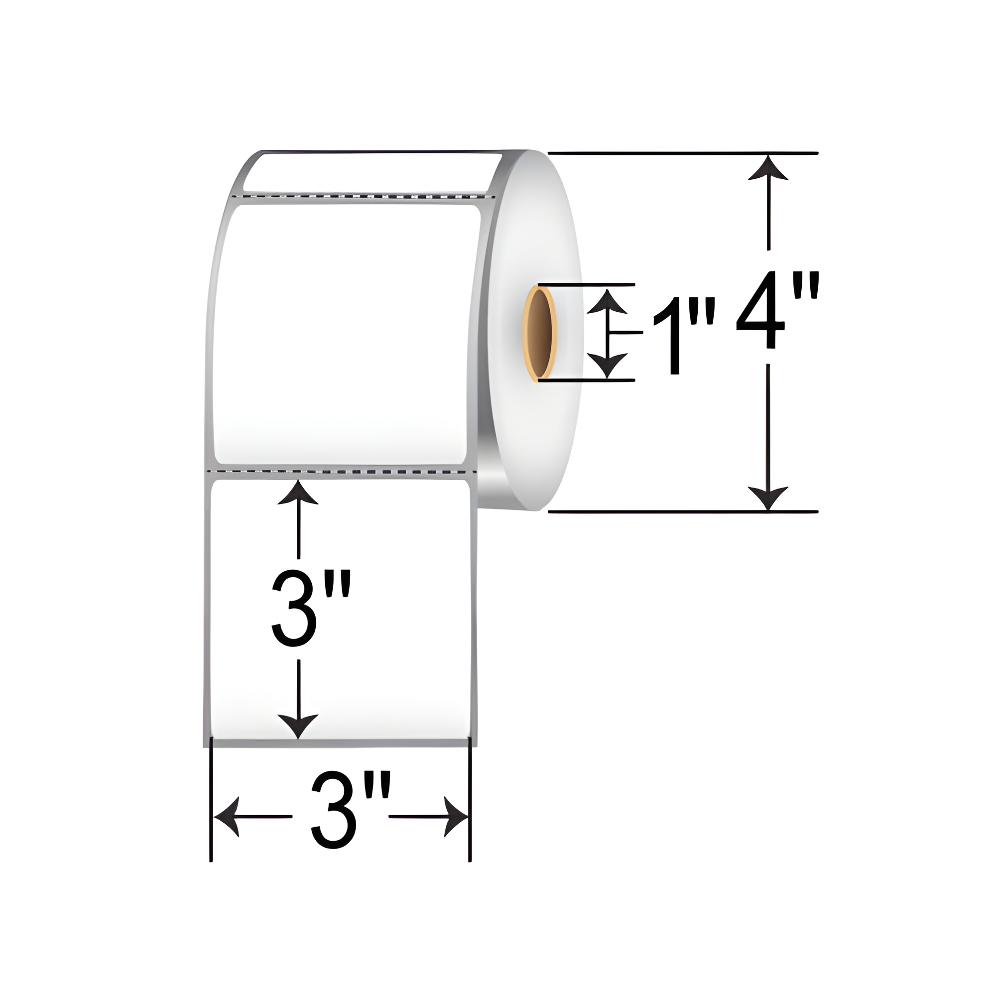 3x3 thermal transfer labels perforated on 1 inch core roll