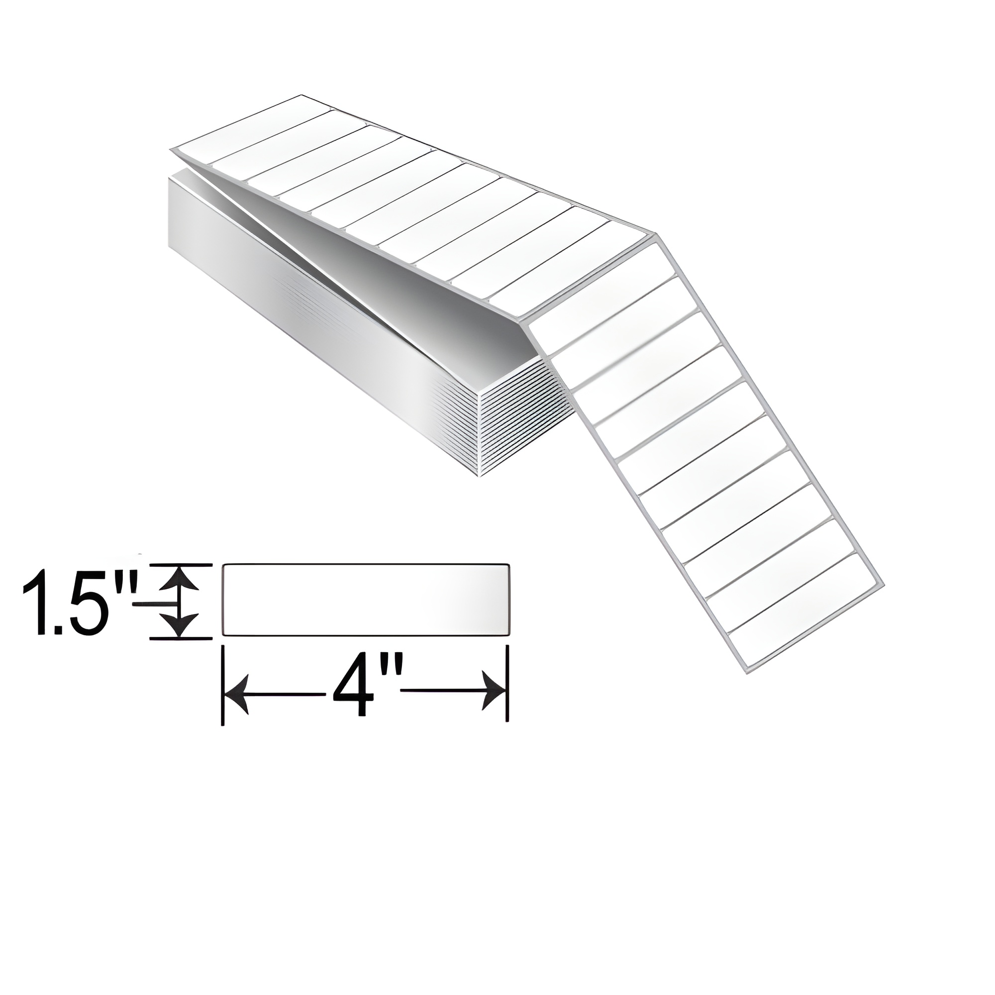 4x1.5 thermal transfer freezer labels fanfold stack with permanent all-weather adhesive for cold storage, freezer inventory, food packaging, and warehouse labeling.