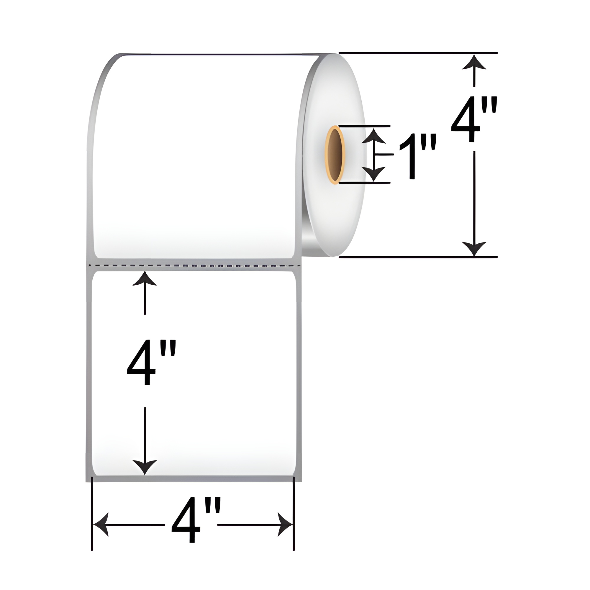 4x4 thermal transfer labels perforated on 1 inch core roll